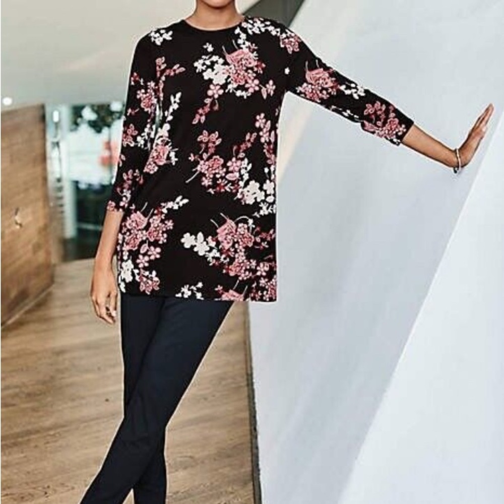 J. Jill Wearever Collection Women’s Pleated Back A-Line Tunic Size M Floral Top